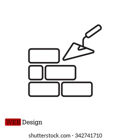 Vector line icons brickwork and building trowel