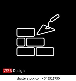 Vector line icons brickwork and building trowel