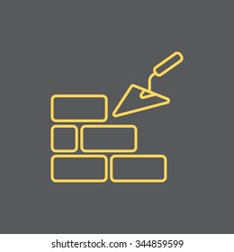 Vector line icons brickwork and building trowel