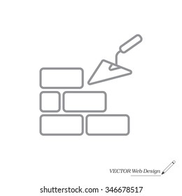 Vector line icons brickwork and building trowel