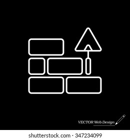 Vector line icons brickwork and building trowel