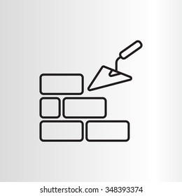 Vector line icons brickwork and building trowel