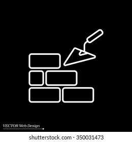 Vector line icons brickwork and building trowel