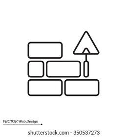 Vector line icons brickwork and building trowel