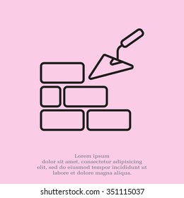 Vector line icons brickwork and building trowel