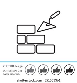 Vector line icons brickwork and building trowel