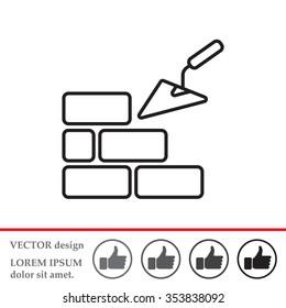 Vector line icons brickwork and building trowel