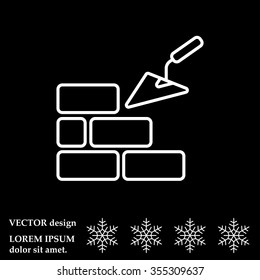 Vector line icons brickwork and building trowel