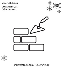 Vector line icons brickwork and building trowel
