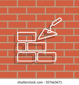 Vector line icons brickwork and building trowel