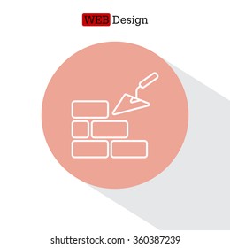 Vector line icons brickwork and building trowel