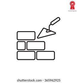Vector line icons brickwork and building trowel