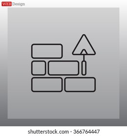 Vector line icons brickwork and building trowel