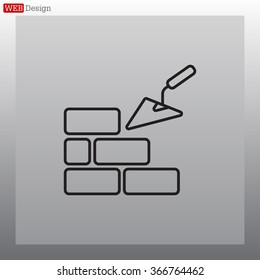 Vector line icons brickwork and building trowel