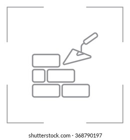 Vector line icons brickwork and building trowel