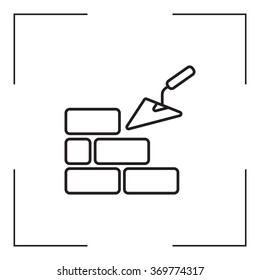 Vector line icons brickwork and building trowel