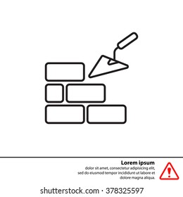 Vector line icons brickwork and building trowel