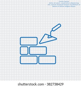 Vector line icons brickwork and building trowel