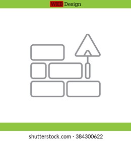 Vector line icons brickwork and building trowel