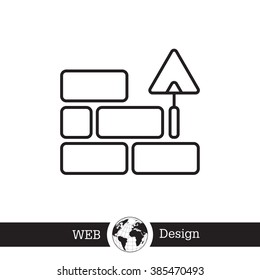 Vector line icons brickwork and building trowel