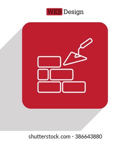 Vector line icons brickwork and building trowel