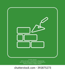 Vector line icons brickwork and building trowel