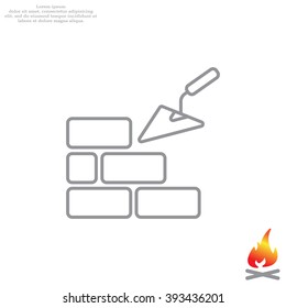 Vector line icons brickwork and building trowel