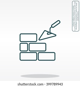 Vector line icons brickwork and building trowel