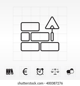 Vector line icons brickwork and building trowel