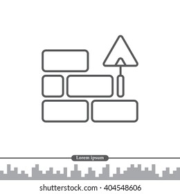 Vector line icons brickwork and building trowel