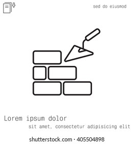 Vector line icons brickwork and building trowel