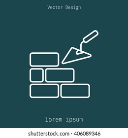 Vector line icons brickwork and building trowel