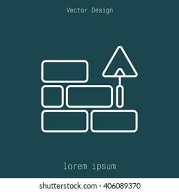 Vector line icons brickwork and building trowel