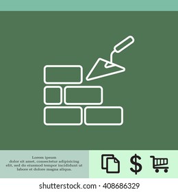 Vector line icons brickwork and building trowel