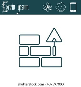 Vector line icons brickwork and building trowel