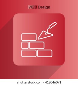Vector line icons brickwork and building trowel