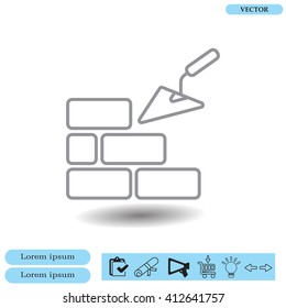 Vector line icons brickwork and building trowel
