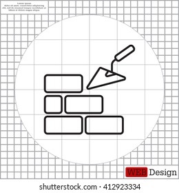 Vector line icons brickwork and building trowel