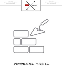Vector line icons brickwork and building trowel