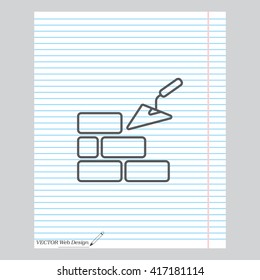Vector line icons brickwork and building trowel