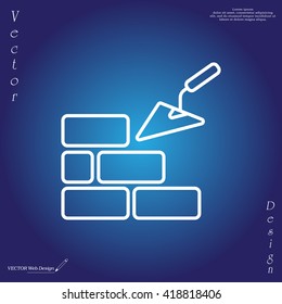 Vector line icons brickwork and building trowel