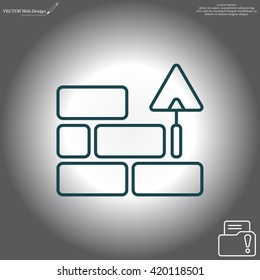 Vector line icons brickwork and building trowel