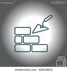 Vector line icons brickwork and building trowel
