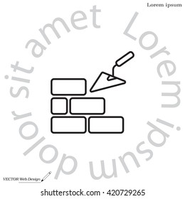 Vector line icons brickwork and building trowel