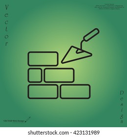 Vector line icons brickwork and building trowel