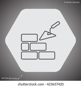 Vector line icons brickwork and building trowel
