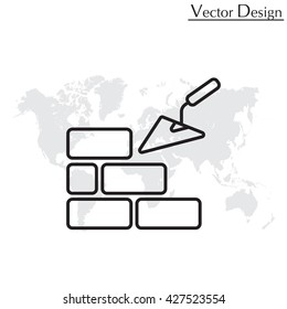 Vector line icons brickwork and building trowel
