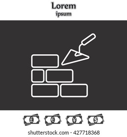 Vector line icons brickwork and building trowel
