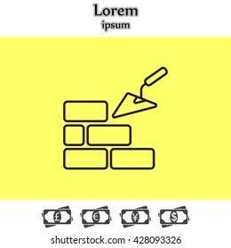 Vector line icons brickwork and building trowel