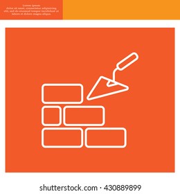 Vector line icons brickwork and building trowel